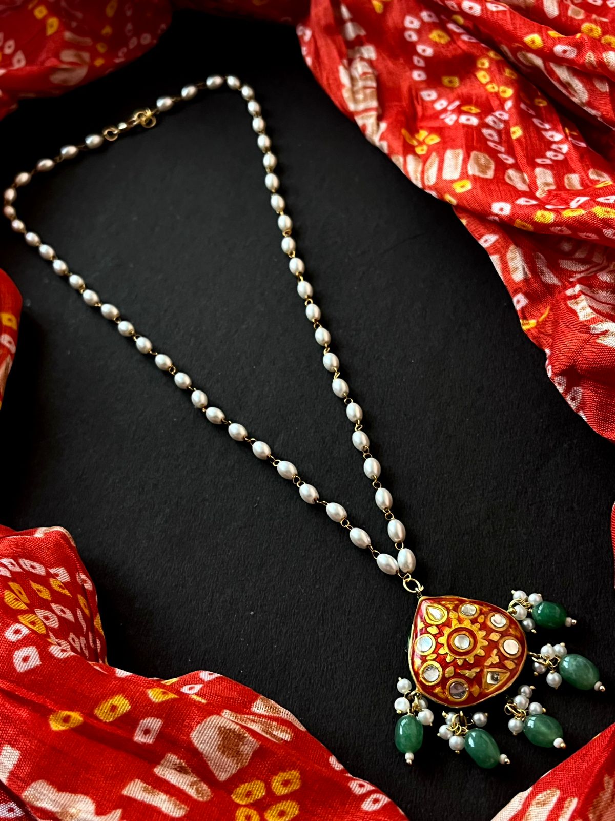 Lakh Pendant Rice Shell Pearl Mala Necklace
