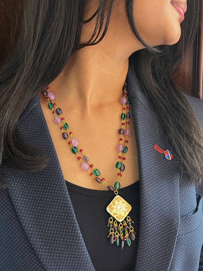 Lakh Pendant with Stones Beads Mala Necklace
