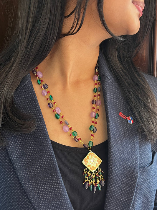 Lakh Pendant with Stones Beads Mala Necklace