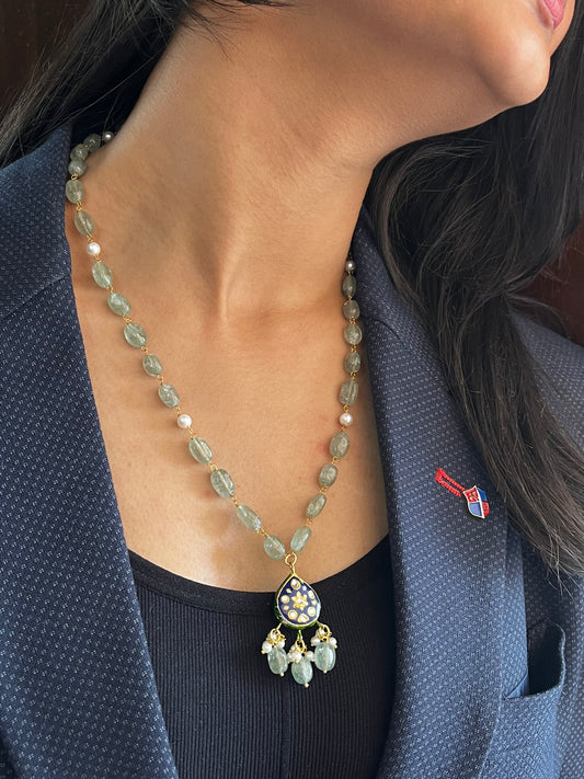 Lakh Pendant with Strawberry Stone Beads Mala Necklace