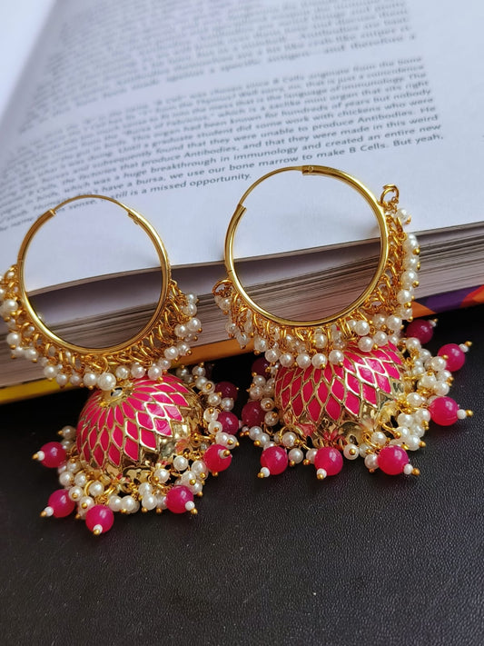 Meenakari Big Jhumka Hoop Earring