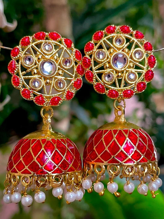 Meenakari Dome Shape Jhumka Earrings