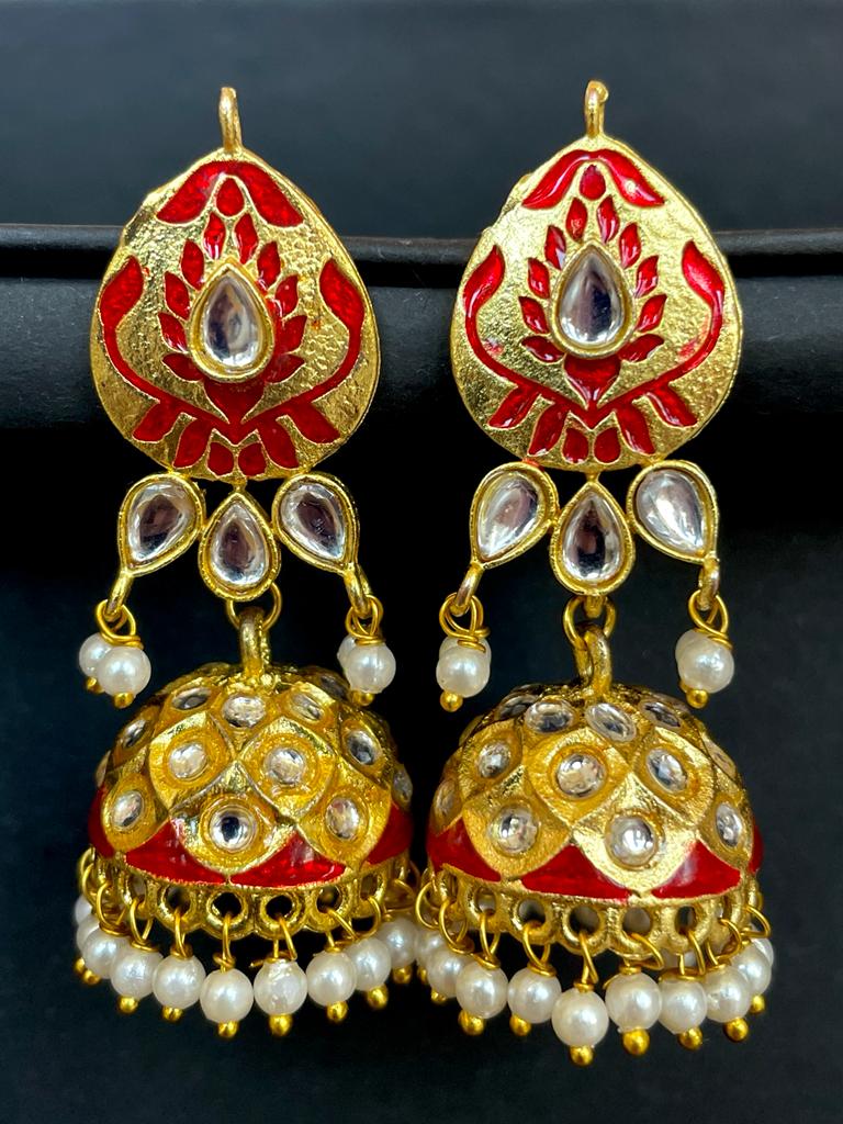 Meenakari Dome Shape Jhumka Earrings