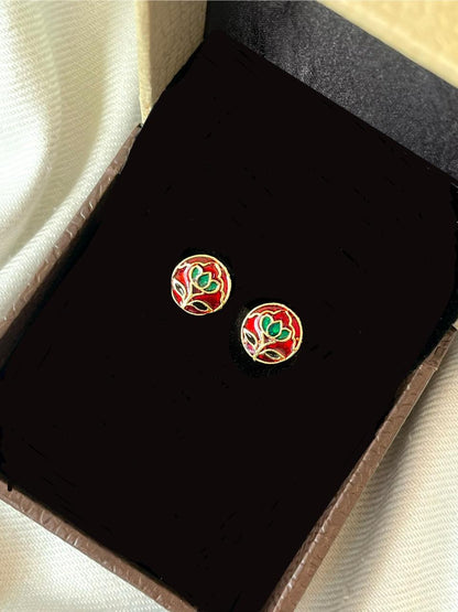 Meenakari Floral Print Small Stud Earring