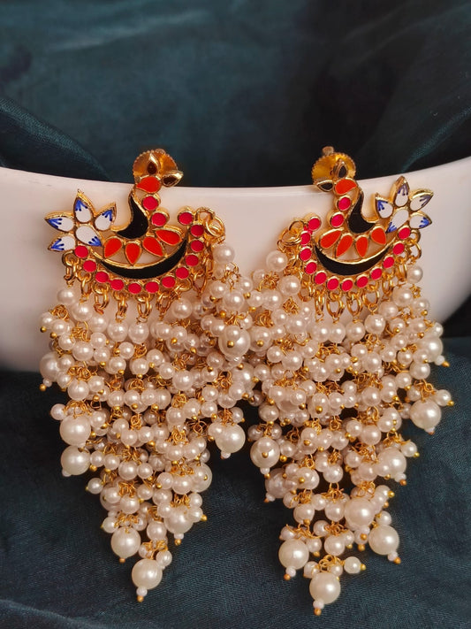 Meenakari Peacock Shape Top with beads latkan Earring