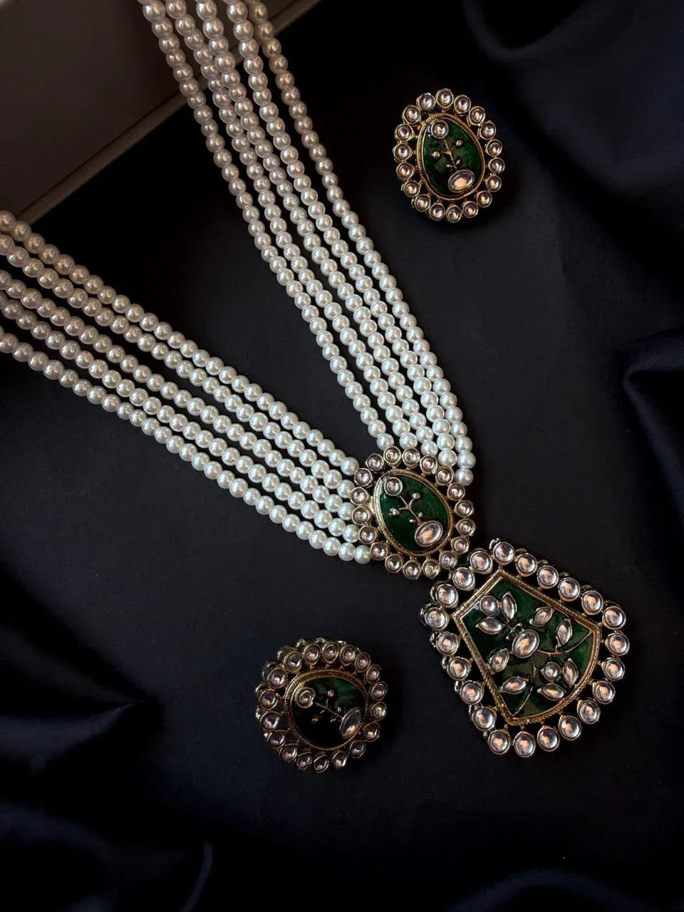 Meenakari Pendant Beaded Mala Necklace with Earring set