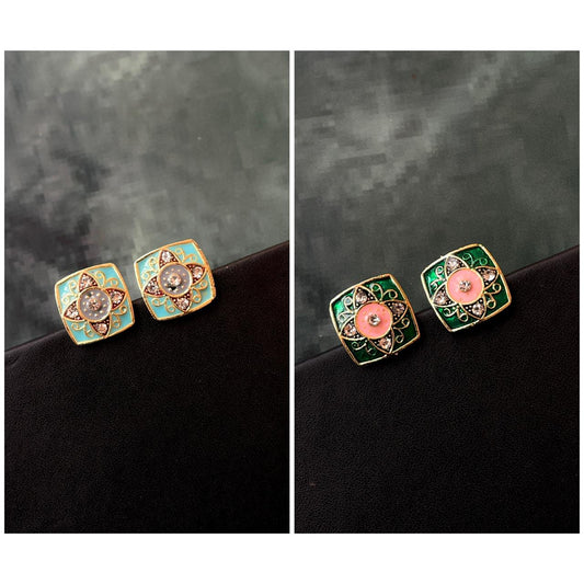 Meenakari Square Stud Earring (set of 2 pairs)