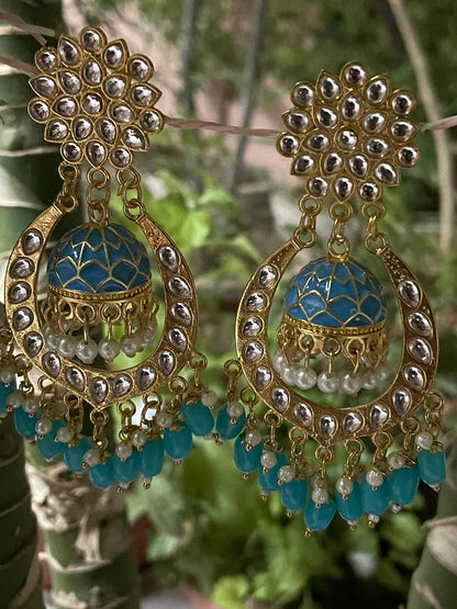 Meenakari Stone and Beaded Big Partywear Earring
