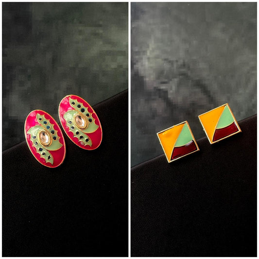 Meenakari Stud Earrings (set of 2 pairs)
