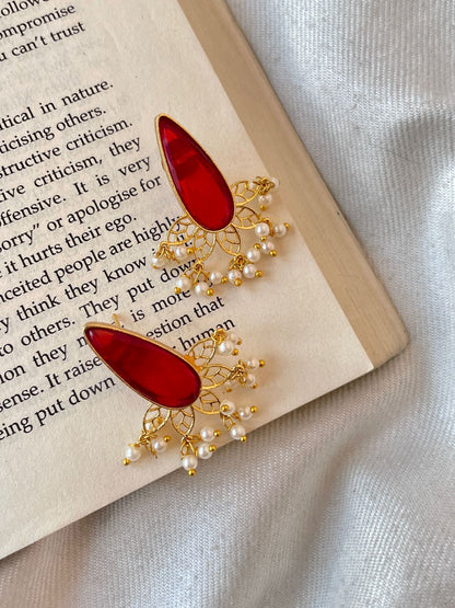 Monalisa Stone Beaded Golden Earring