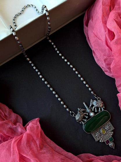 Monalisa Stone Big Pendant Oxidized Chain Necklace