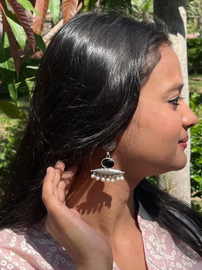 Monalisa Stone Black Polish Antique Look Earring