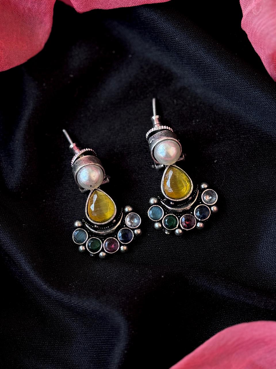 Monalisa Stone Chandbali Pearl Silver Replica Earring