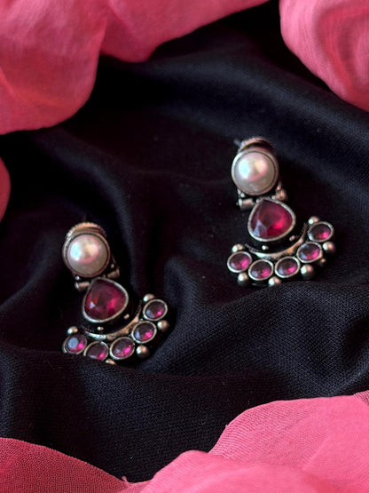 Monalisa Stone Chandbali Pearl Silver Replica Earring