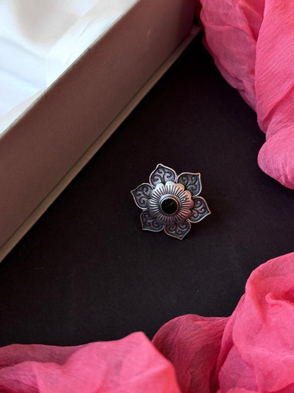 Monalisa Stone Floral Oxidized Ring