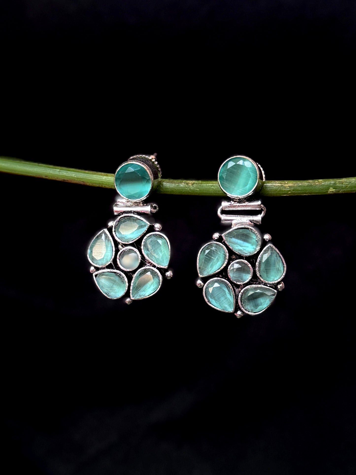 Monalisa Stone Floral Silver Replica Earring