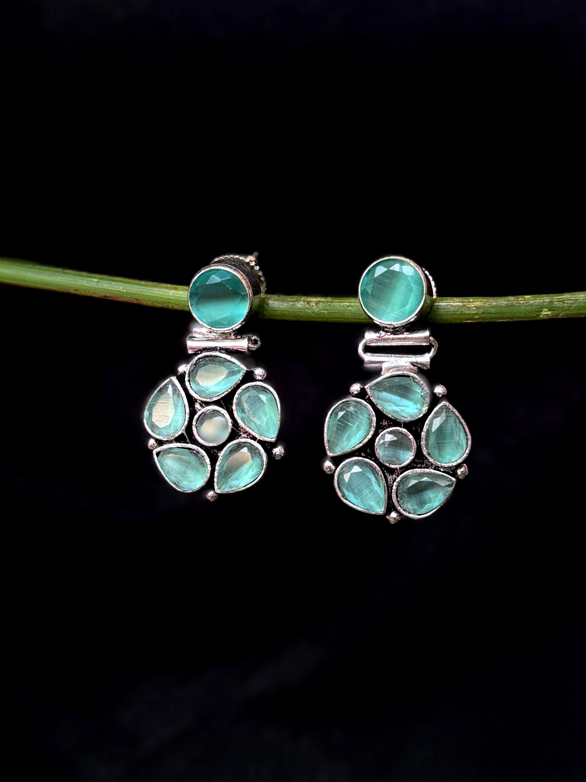 Monalisa Stone Floral Silver Replica Earring