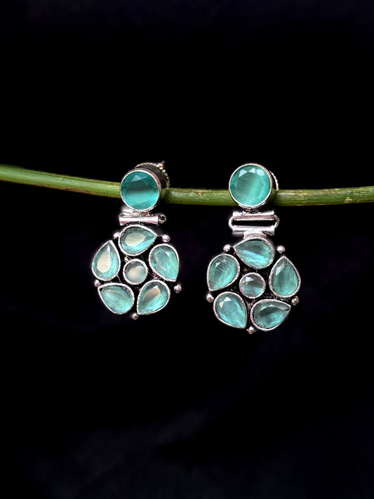 Monalisa Stone Floral Silver Replica Earring