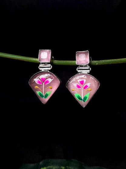 Monalisa Stone Hand Painted Silver Replica Earring