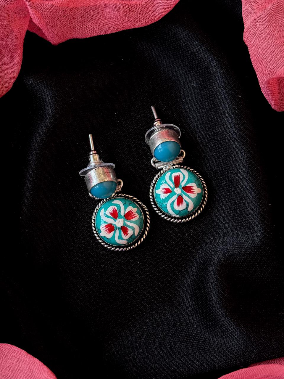 Monalisa Stone Hand Painted Silver Replica Earring