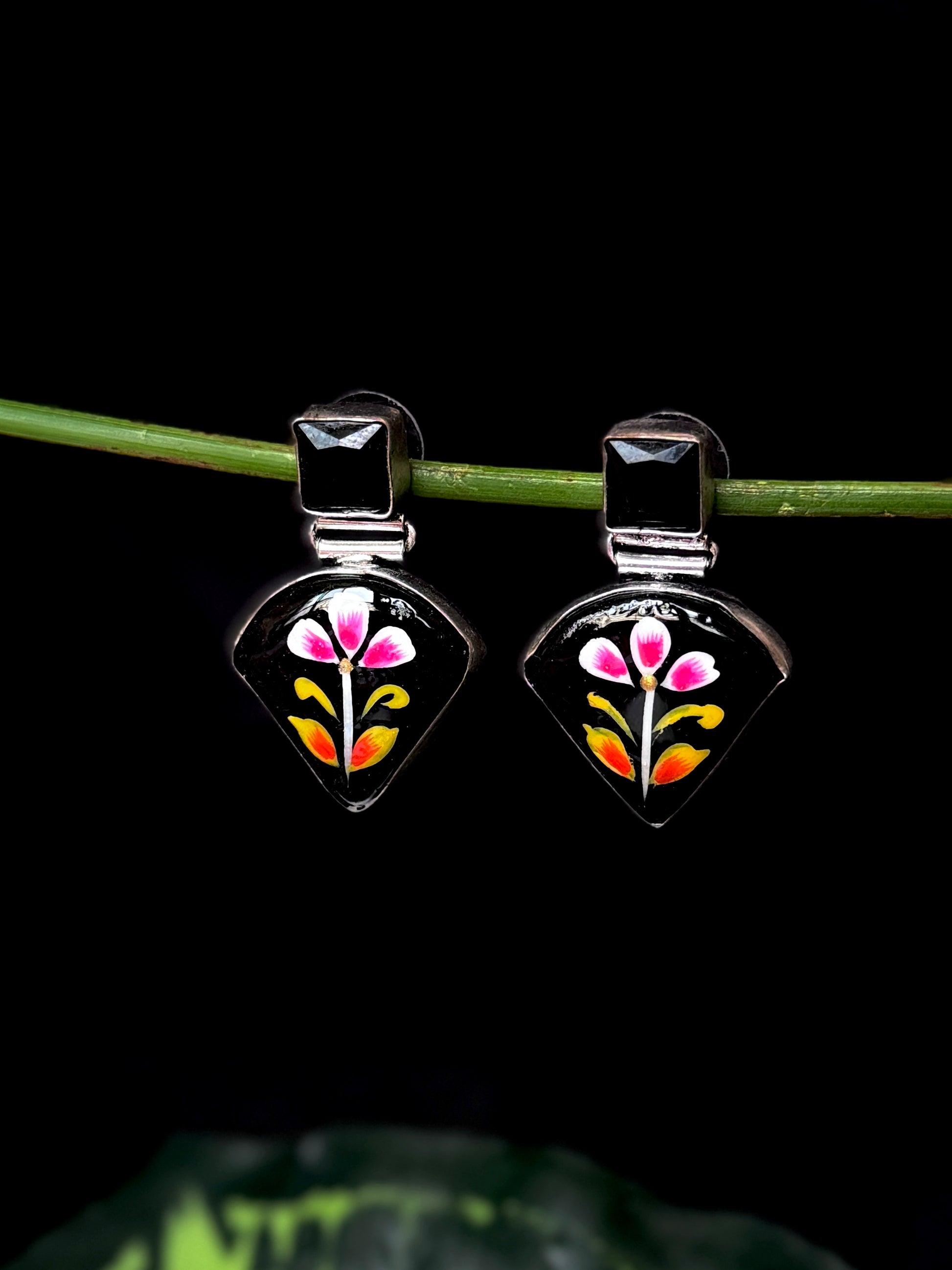 Monalisa Stone Hand Painted Silver Replica Earring