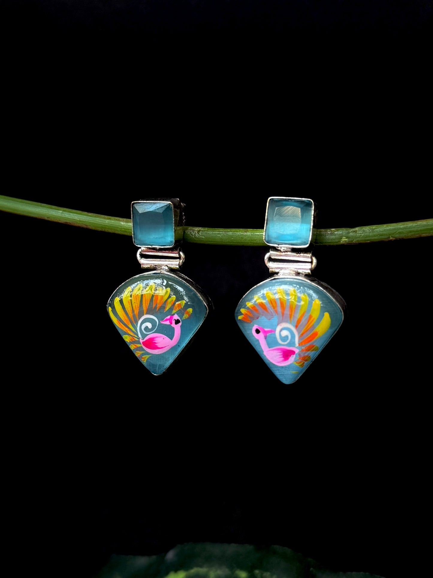 Monalisa Stone Hand Painted Silver Replica Earring