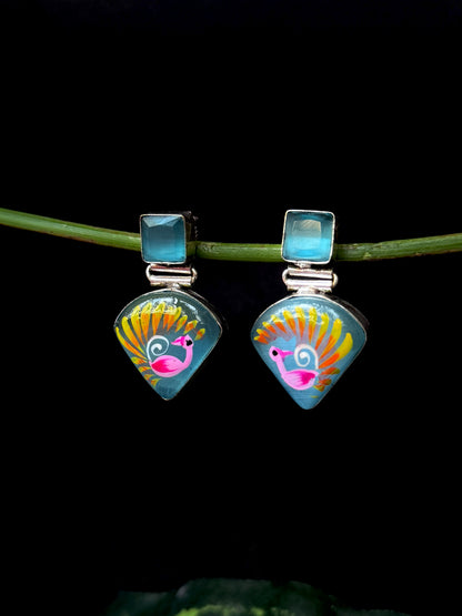 Monalisa Stone Hand Painted Silver Replica Earring