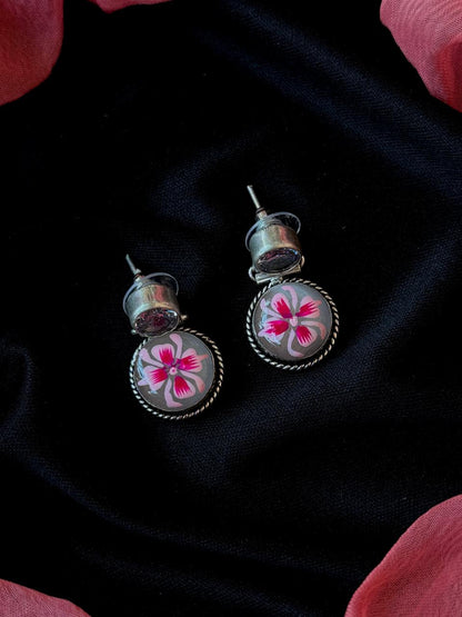 Monalisa Stone Hand Painted Silver Replica Earring