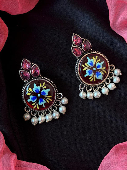 Monalisa Stone Hand Paited Beaded Round Earring
