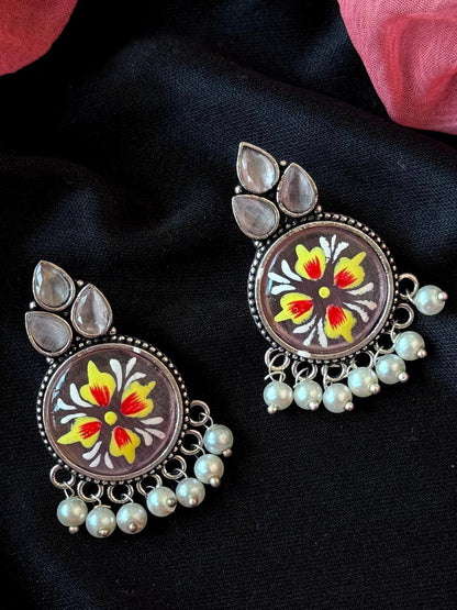 Monalisa Stone Hand Paited Beaded Round Earring