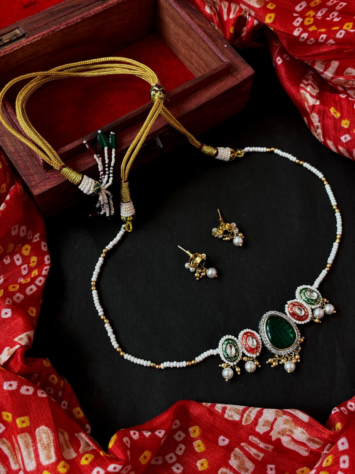 Monalisa Stone Meenakari Kundan Choker with Earring Set