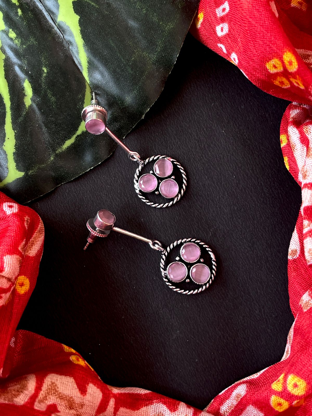 Monalisa Stone Oxidized Hanging Earring