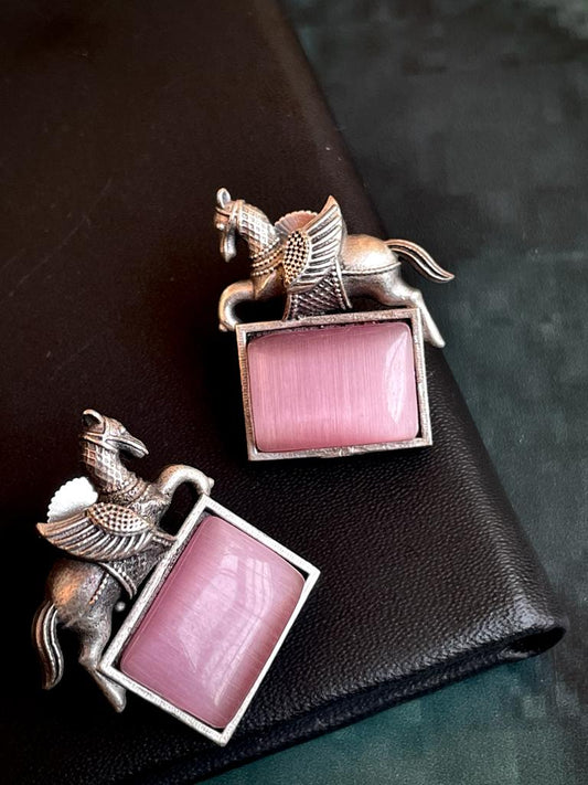 Monalisa Stone Oxidized Stud Earring