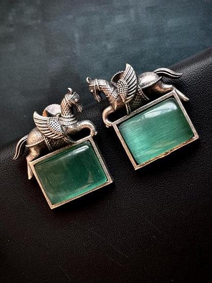 Monalisa Stone Oxidized Stud Earring