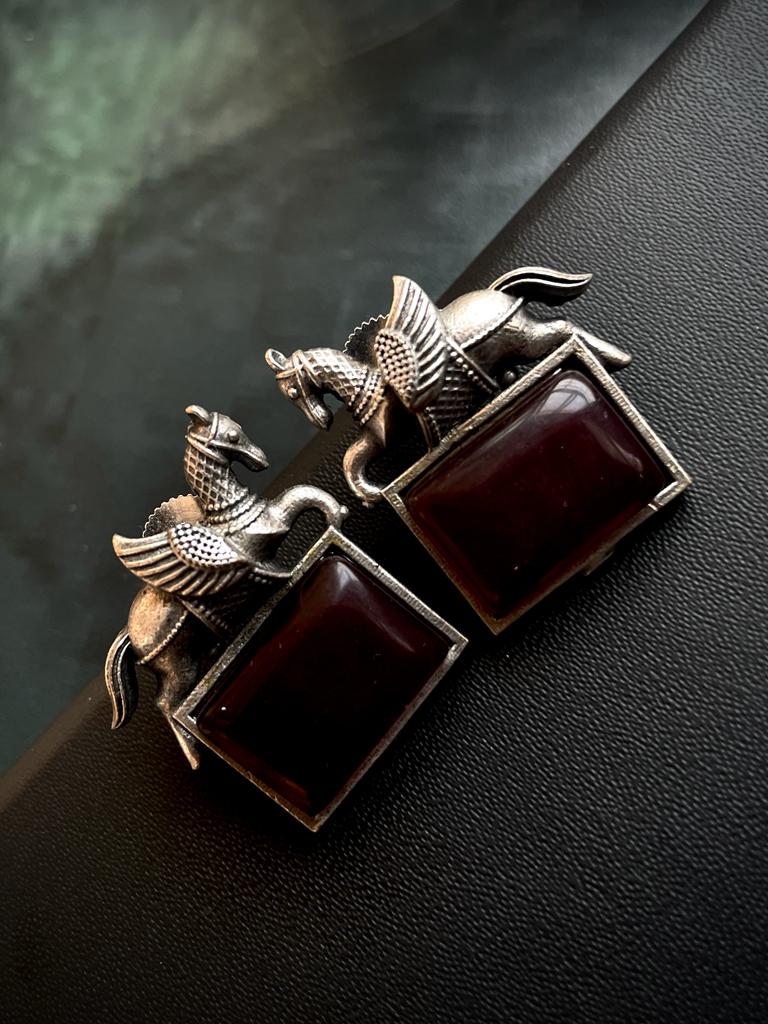 Monalisa Stone Oxidized Stud Earring