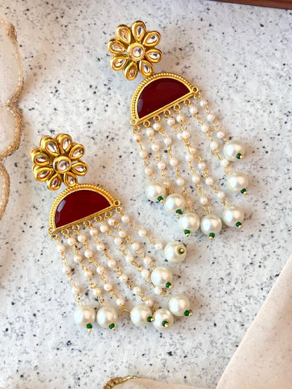 Monalisa Stone with Pearl Latkan Golden Earring