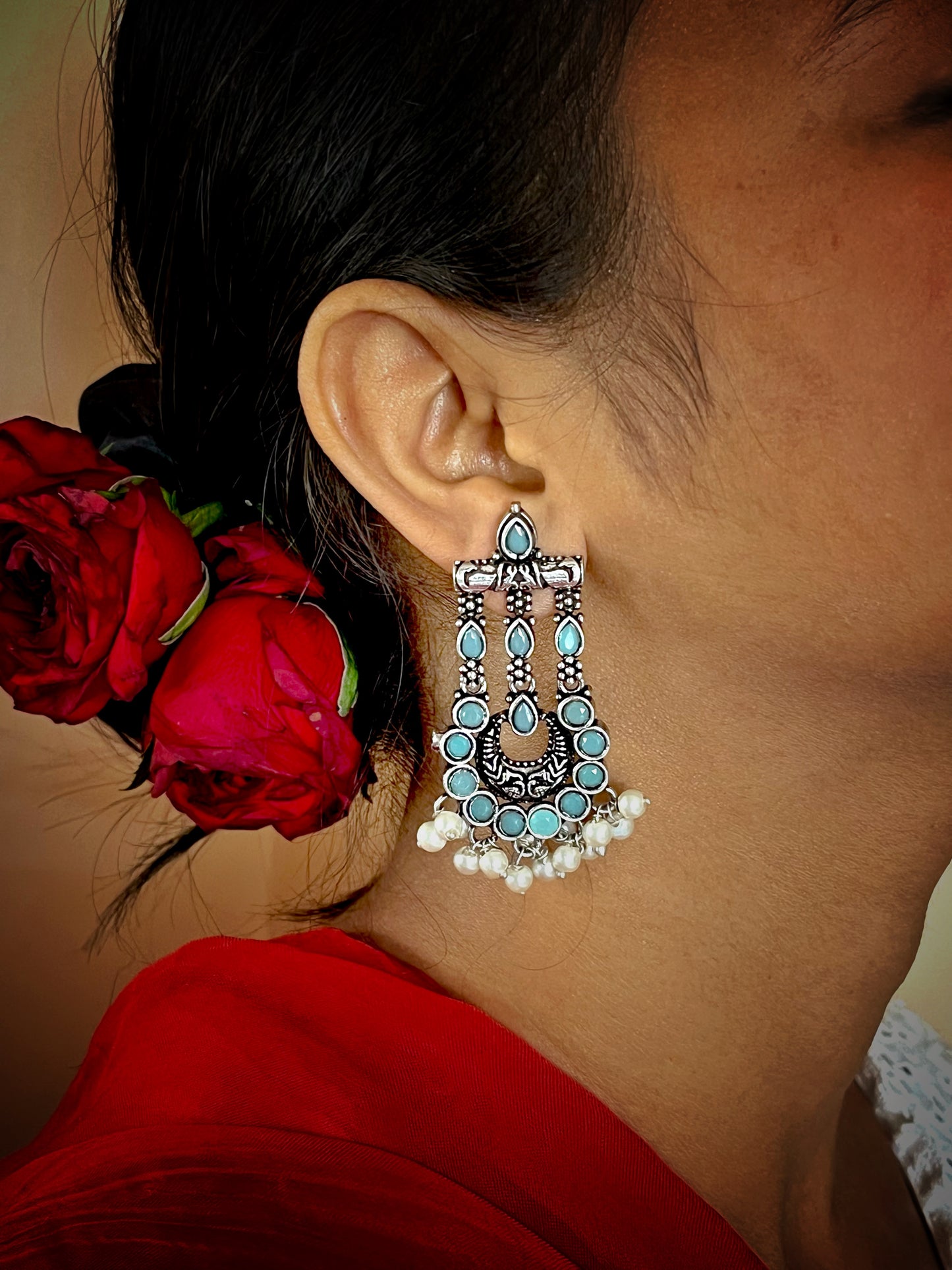 Monalisa Stones Oxidized Beaded Earring