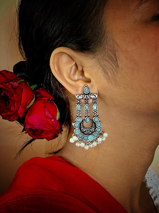 Monalisa Stones Oxidized Beaded Earring