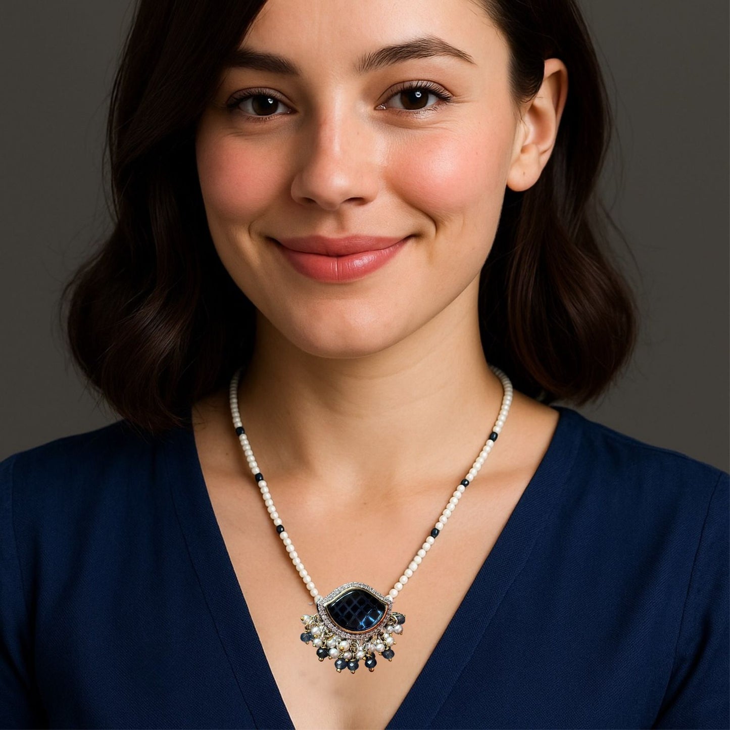 Monalisa with AD stone Pendant Beaded Mala Necklace