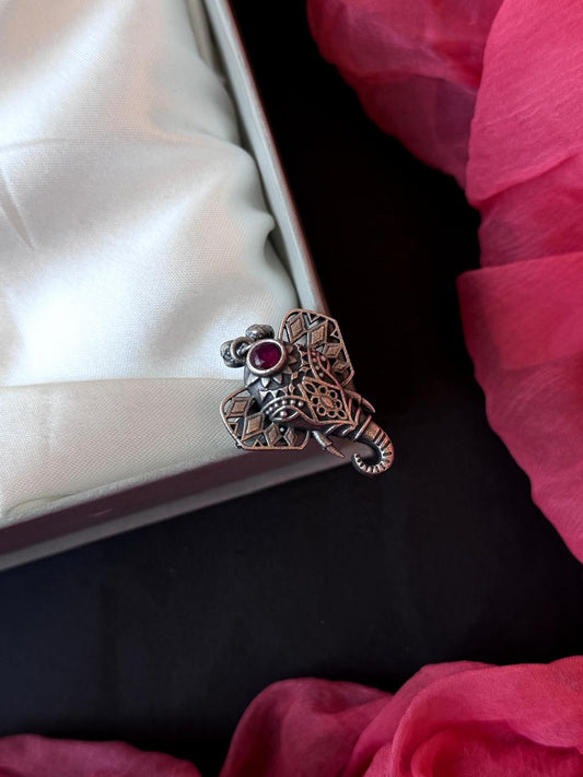 Oxidized Ganeshji Ghunghroo Ring