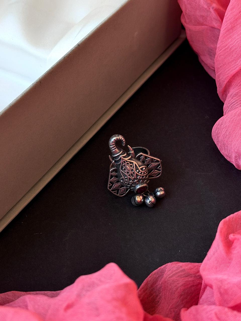 Oxidized Ganeshji Ghunghroo Ring