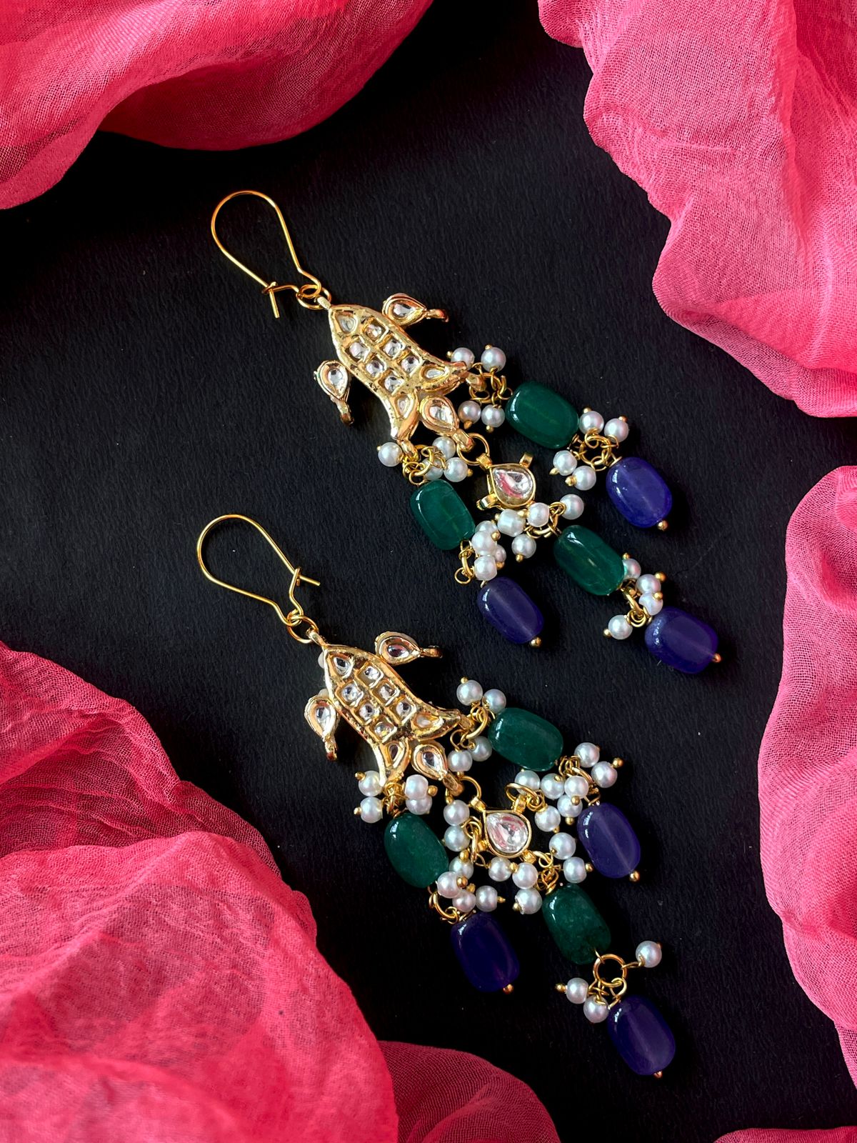 Pachi Kundan Jade Stone Beaded Earring