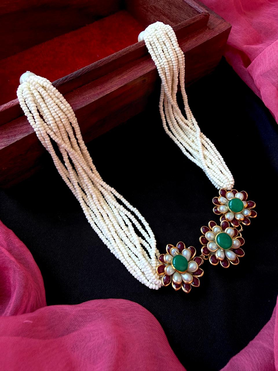 Pachi Kundan Floral Pendant Beaded Choker Necklace