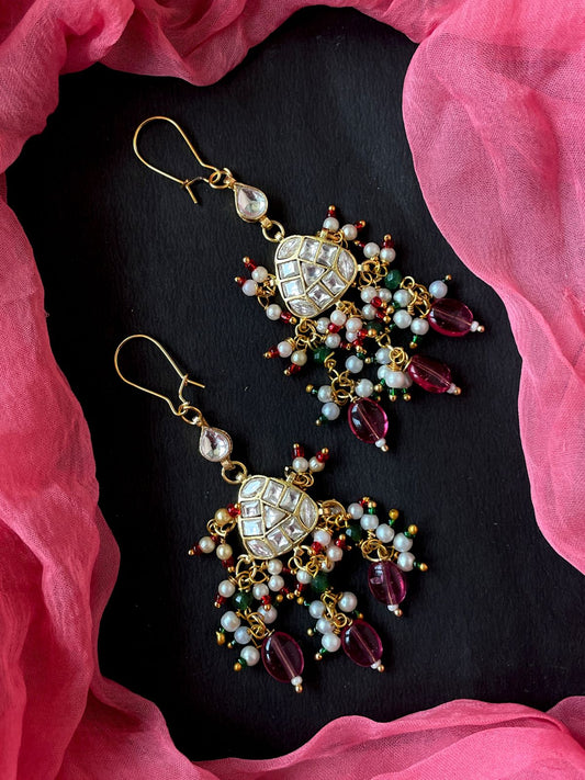 Pachi Kundan Jade Stone Beaded Earring