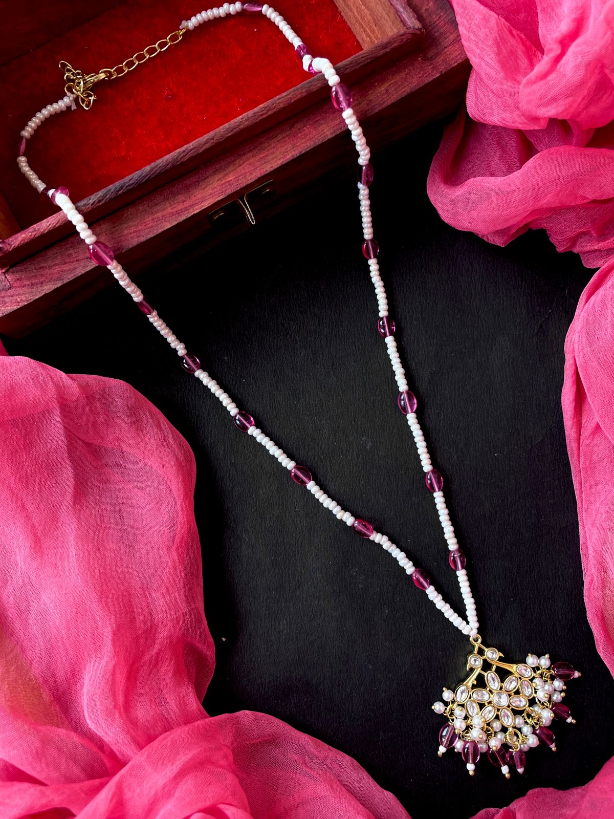 Pachi Kundan Pendant Jade Stone Beaded Mala Necklace