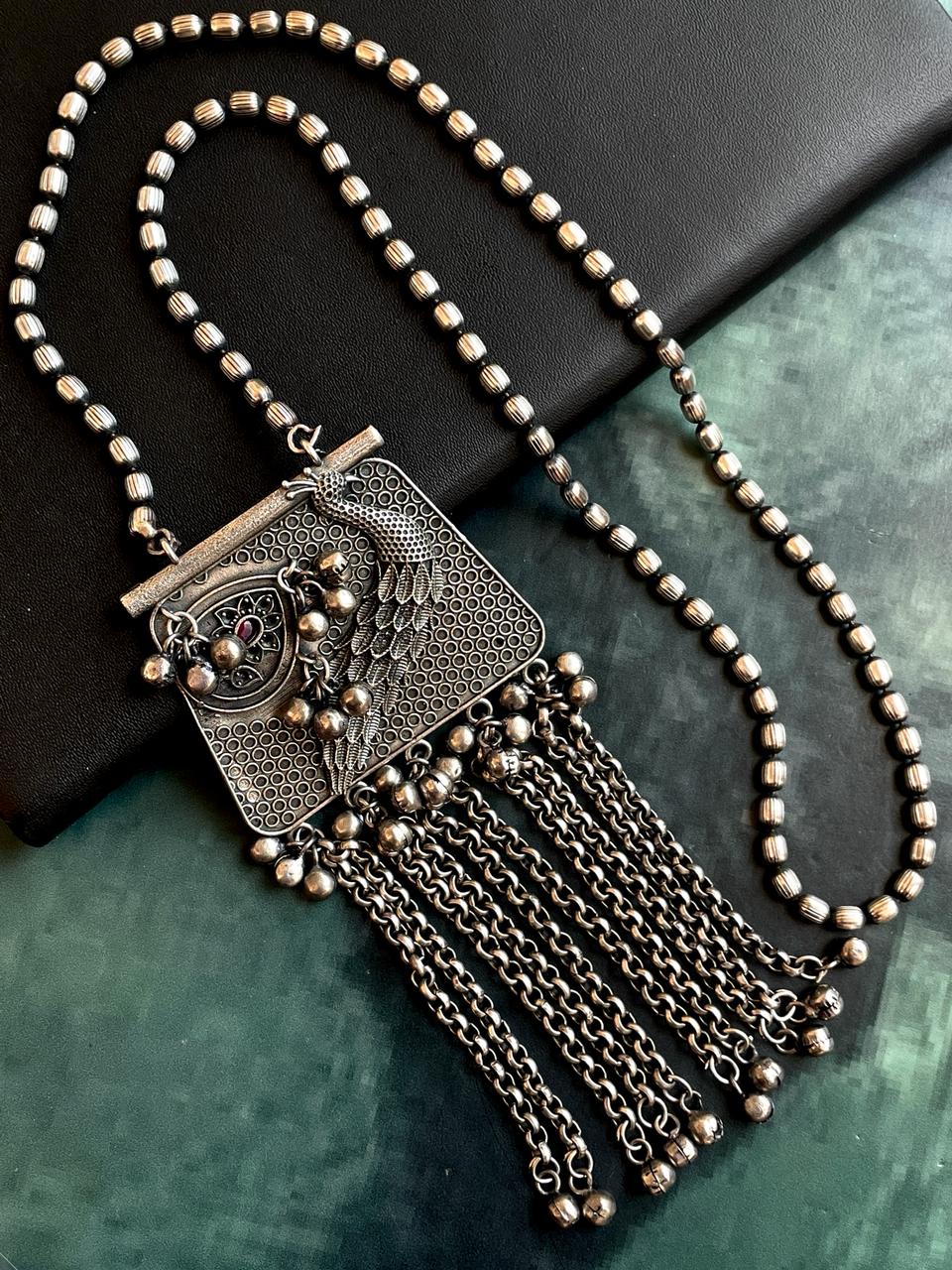 Peacock Black Polish Antique Look Pendant Necklace