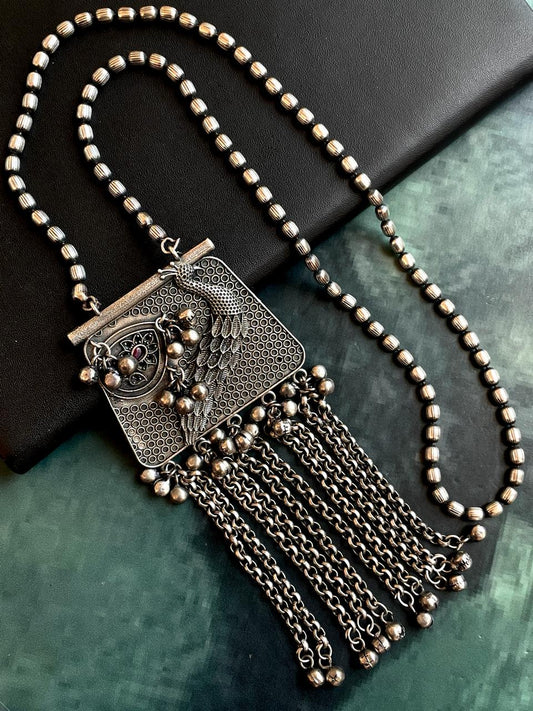 Peacock Black Polish Antique Look Pendant Necklace