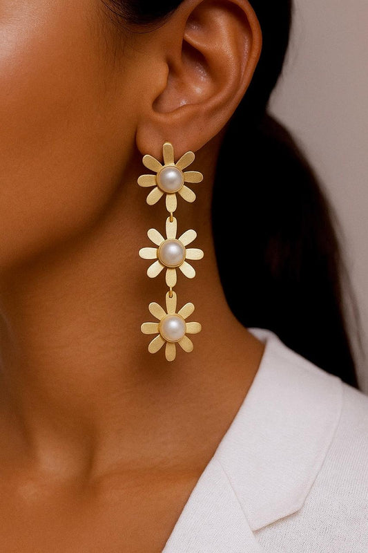 Pearl Golden Flower Earring