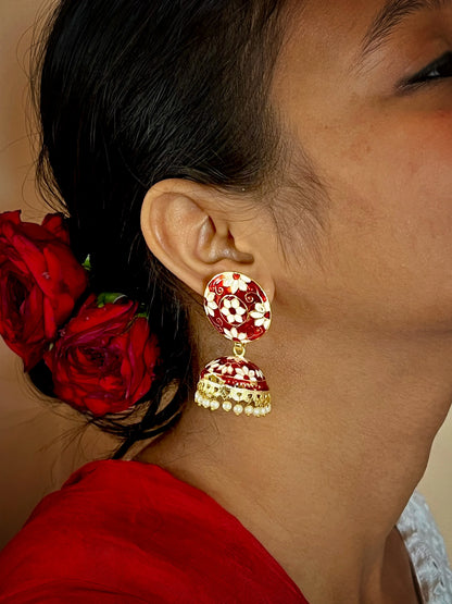 Meenakari Flower Print Top Jhumki Earring