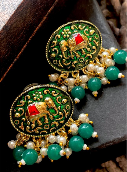 Meenakari Elephant Print Stud Earring